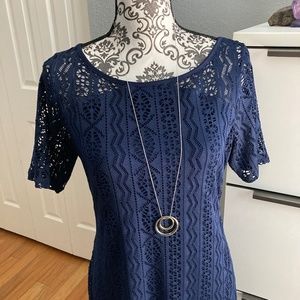 PAPILLION BLANC blue lace sheath dress, sz: medium